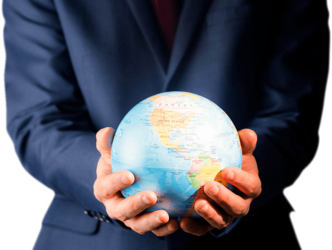 Businessman Holding Transparent Globe Representing Global Vision