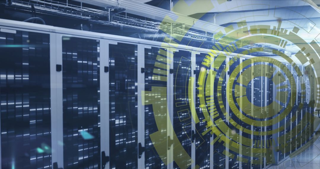 Futuristic Data Center with Digital Loading Interface
