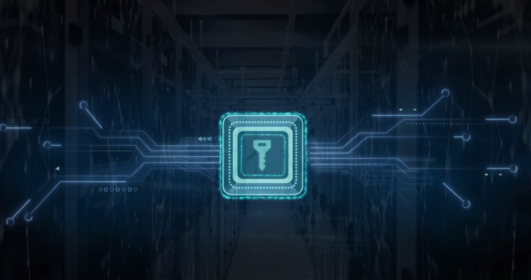 Digital Security Key Icon on Circuit Board Background