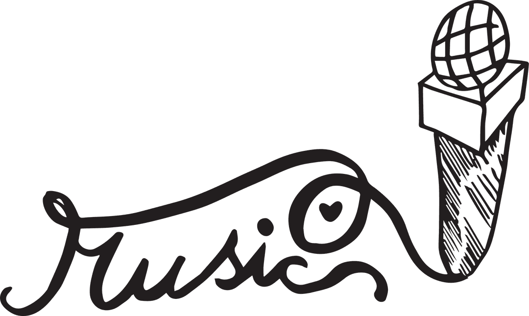 Microphone with Music Text Ink-Style on Transparent Background