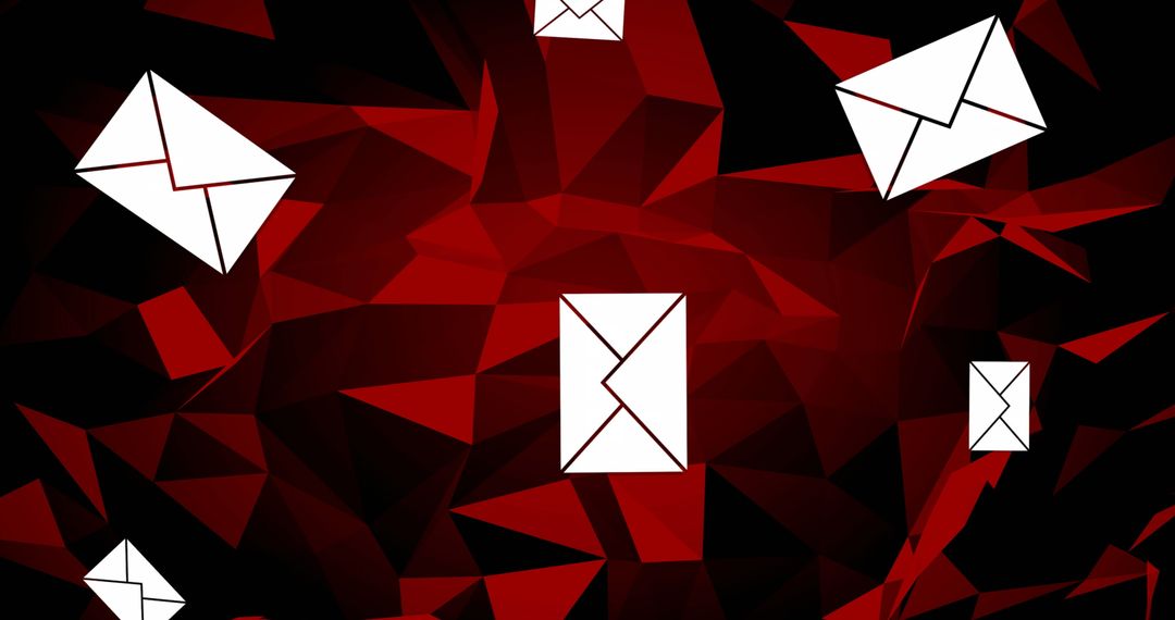 Abstract Digital Envelopes on Red Geometric Background
