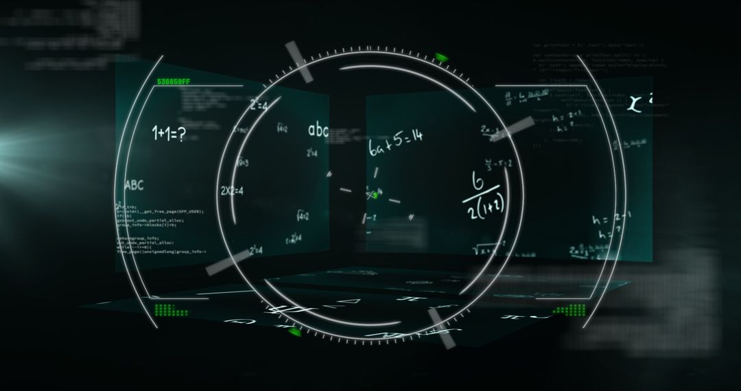 Futuristic HUD Display with Mathematical Formulas in Virtual Space