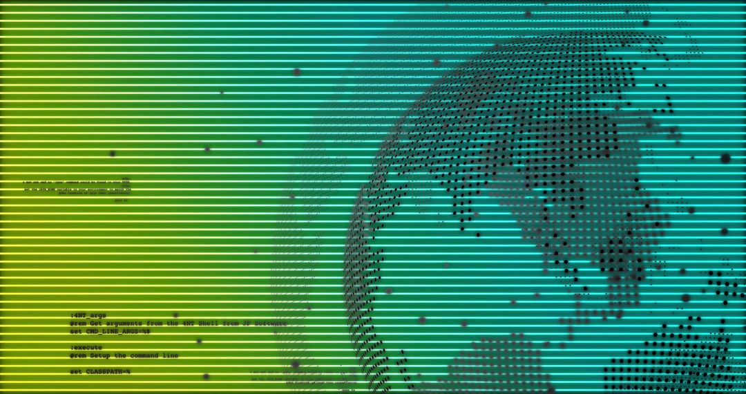 Rotating Digital Globe with Gradient Scanlines and Code Overlay