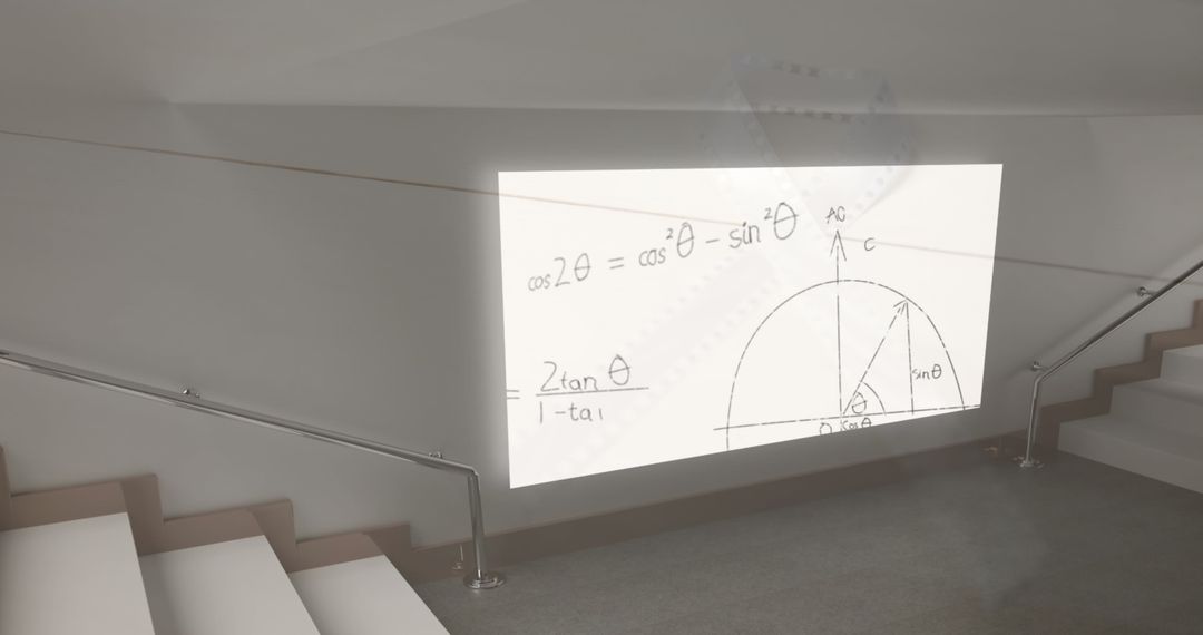 Mathematical Equations Projected on Wall Over Staircase