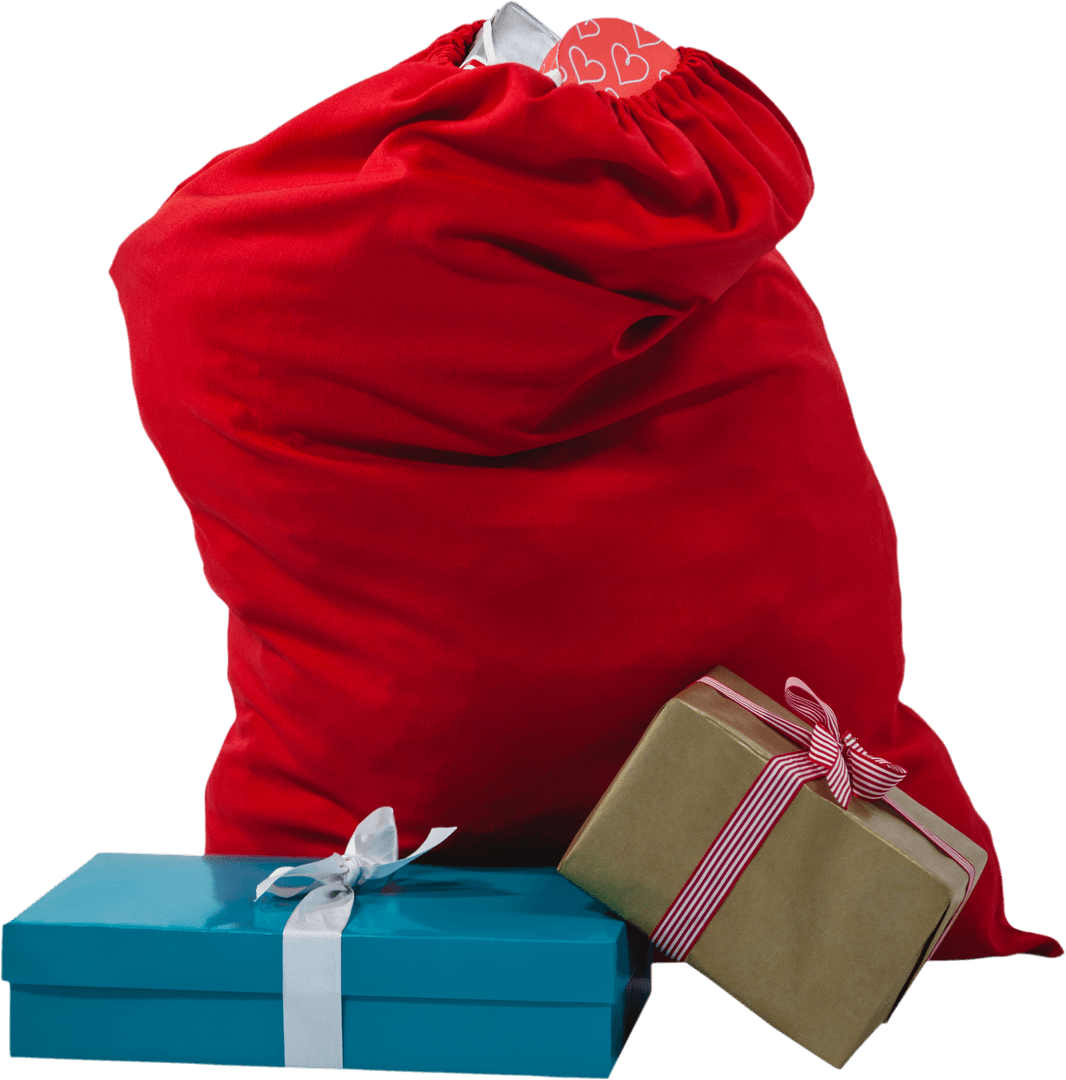 Christmas Gifts in Transparent Santa Sack Filled with Boxes
