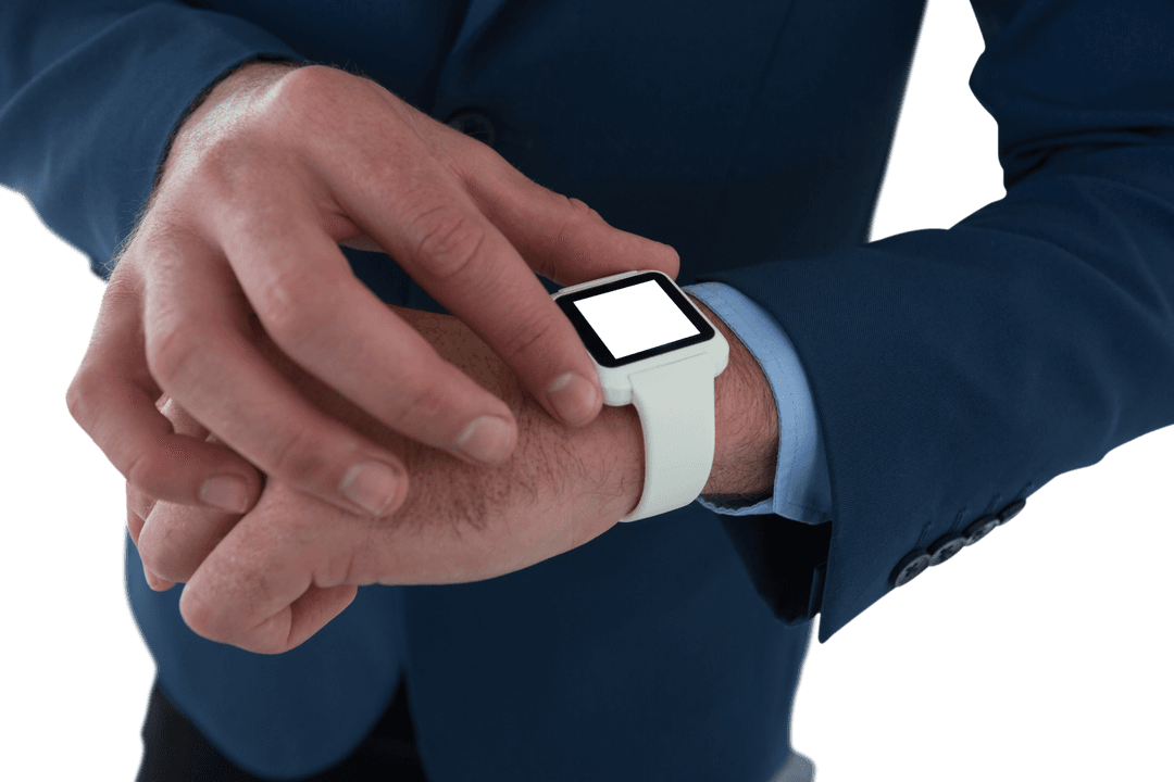 Businessman Checking Notifications on Transparent Smartwatch