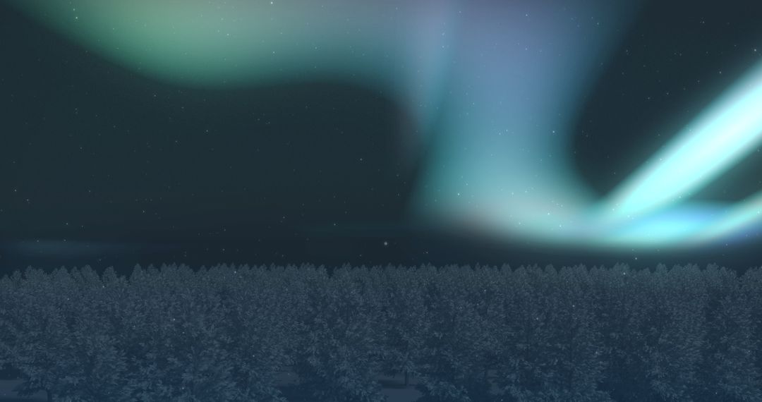 Aurora Borealis Shimmering Above Snowy Forest