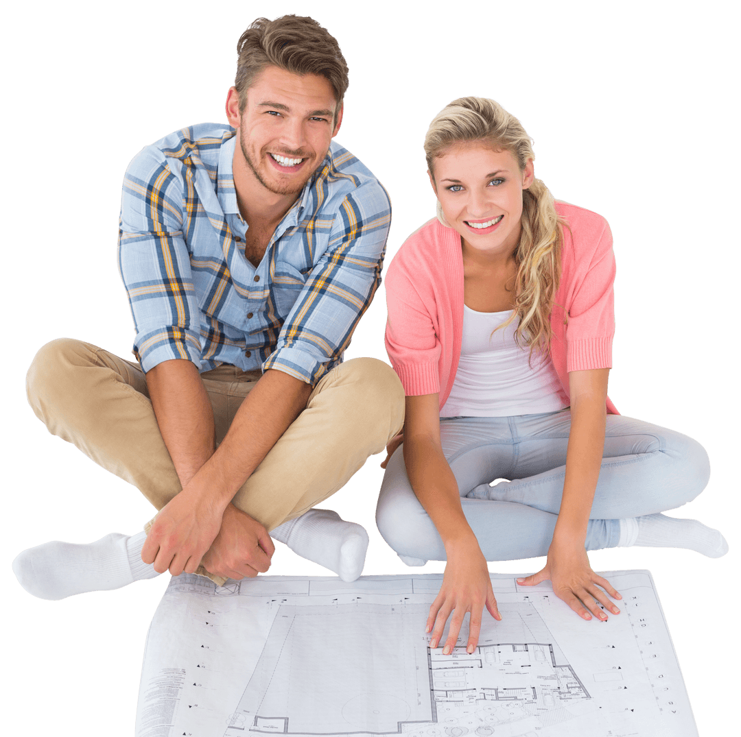 Happy Couple Reviewing Transparent Home Blueprint Together