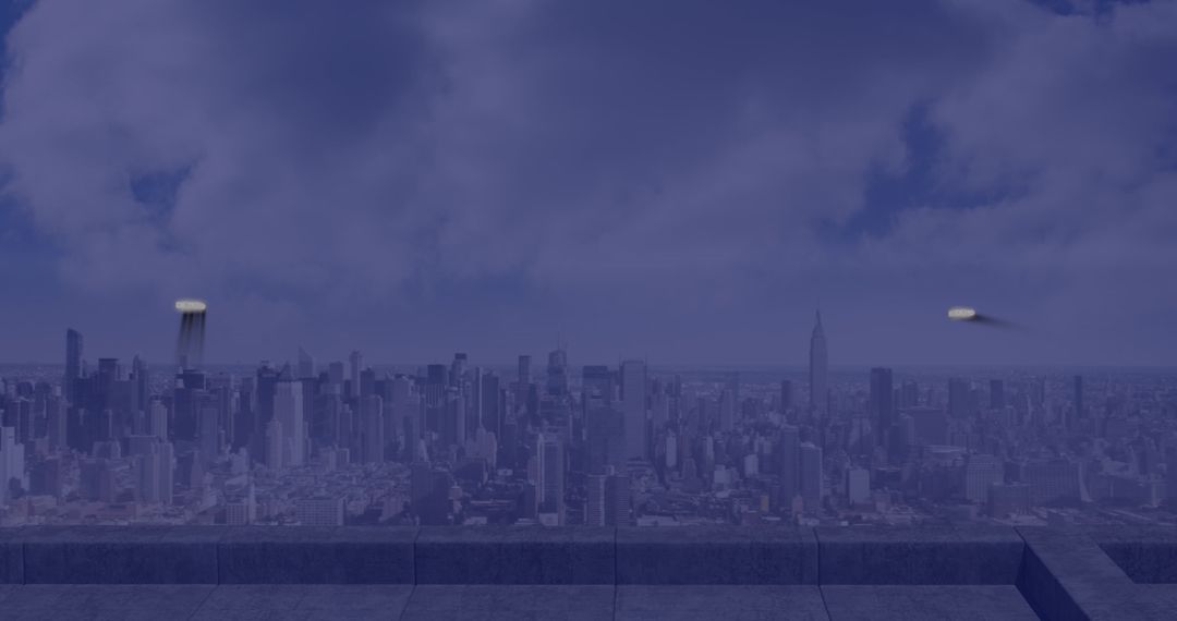 Futuristic Virtual Interface Over Urban Skyline