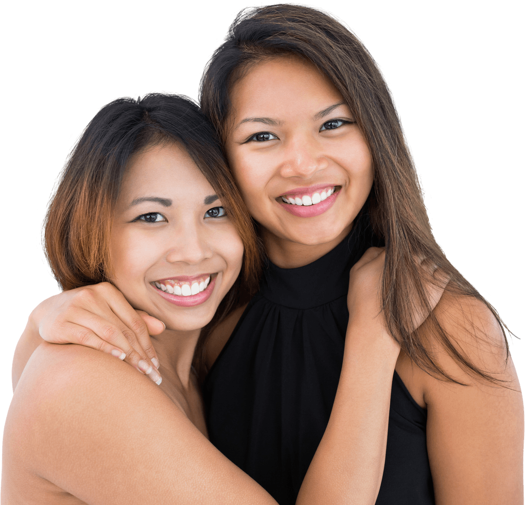 Asian Sisters Embracing Showing Transparent Background