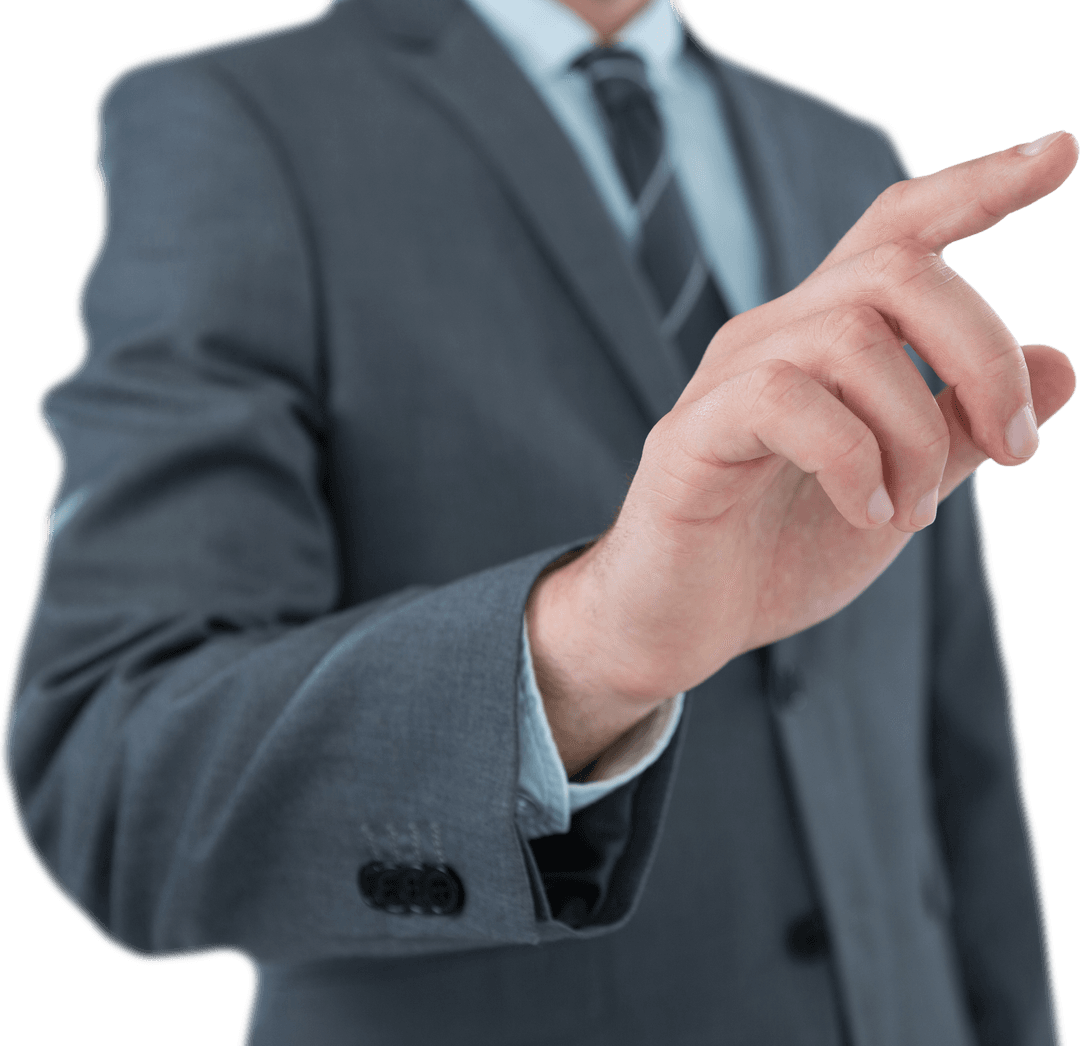 Businessman Touch Gesture on Transparent Virtual Screen