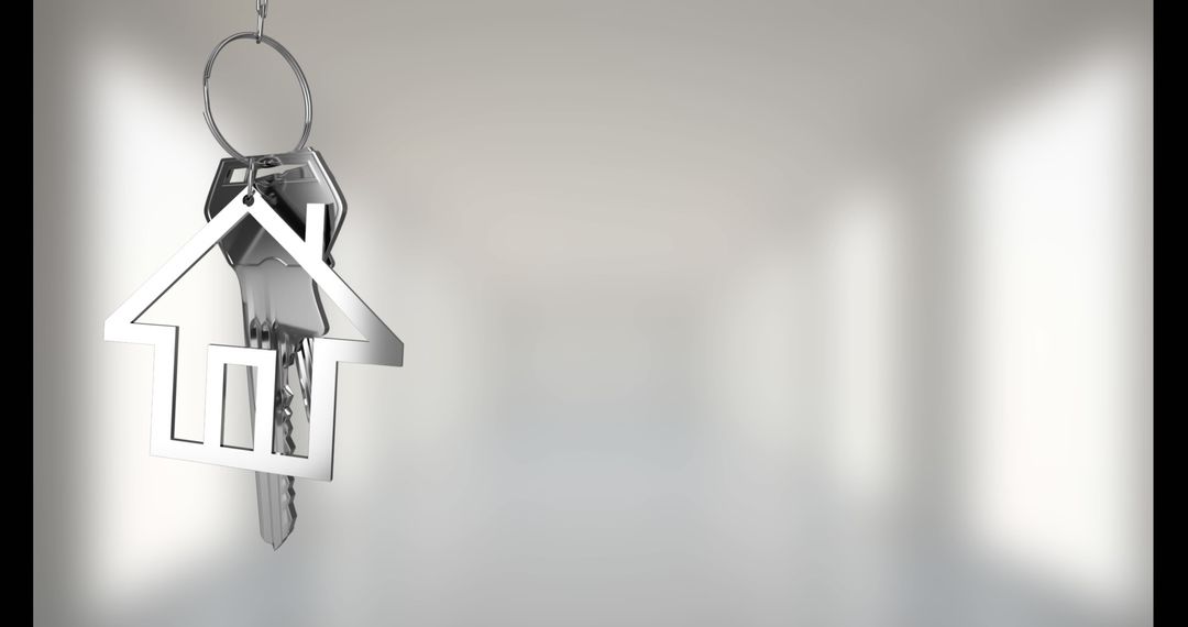 Metallic House Keychain with Silver Key in Bright Interior Space