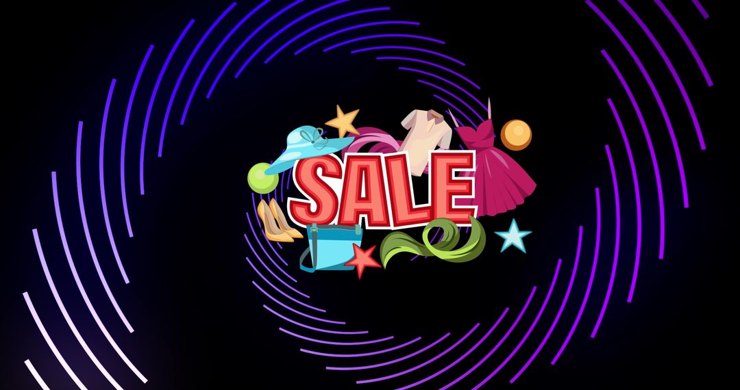 Colorful Shopping Sale Background with Rotating Graphics