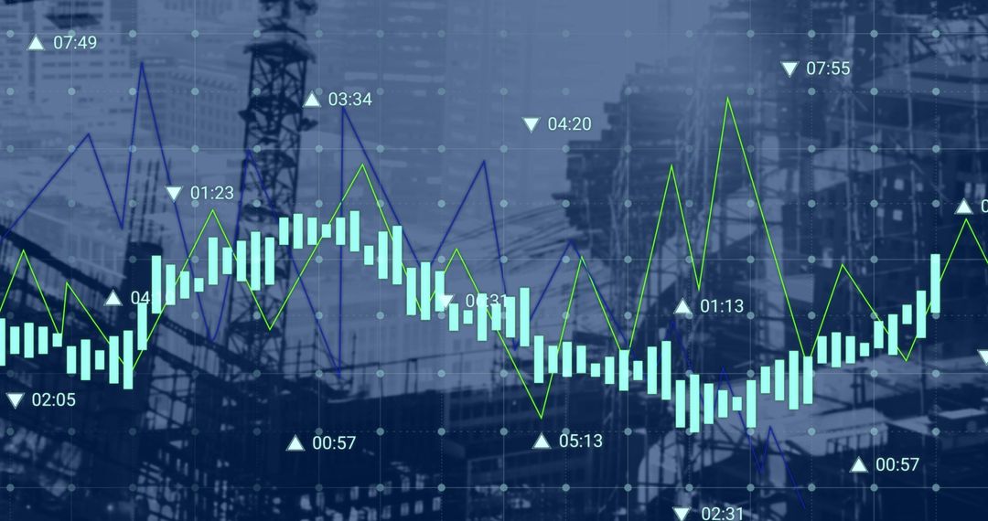 Financial Data Overlay on Busy Construction Site