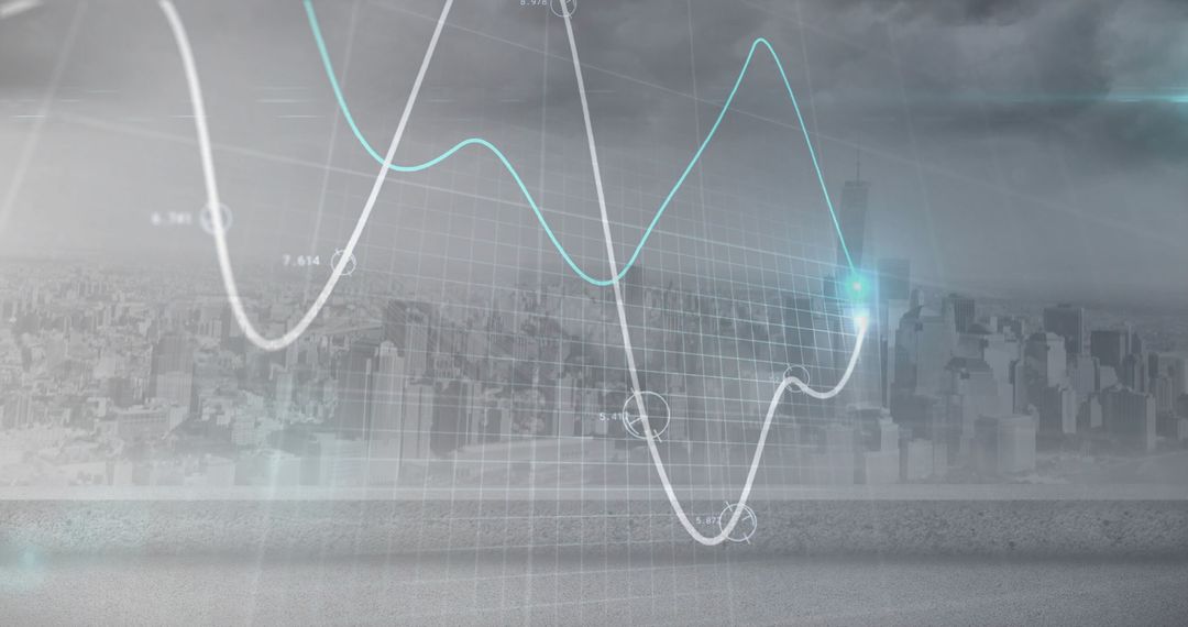 Digital Interface with Graph Overlay on Urban Cityscape