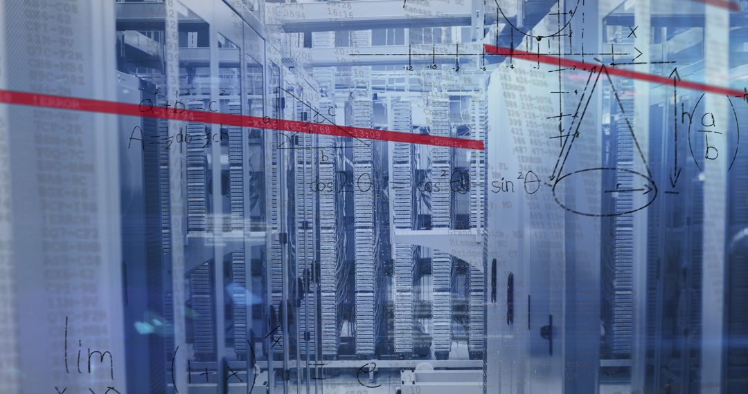 Digital Data Interface with Server Room and Diagrams