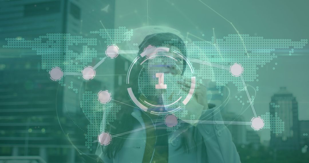 Global Digital Network with Biracial Woman Using Smartphone