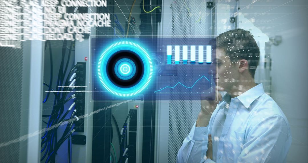 IT Technician Monitoring Data in Server Room