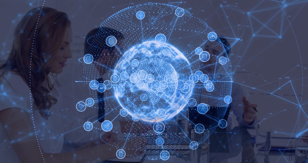 Business Colleagues Analyzing Digital Network Sphere