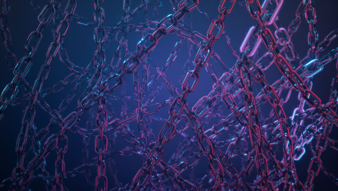 Digital Chains Intertwining in Neon Cosmic Glow