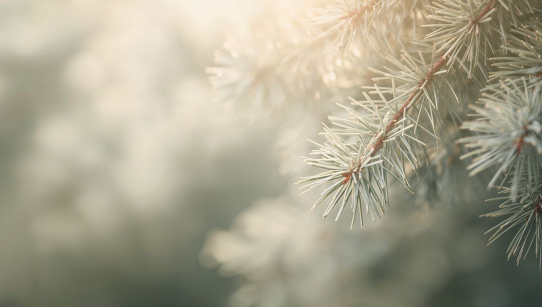 Backlit Blue Spruce Needles Catching Morning Sunlight with Soft Bokeh