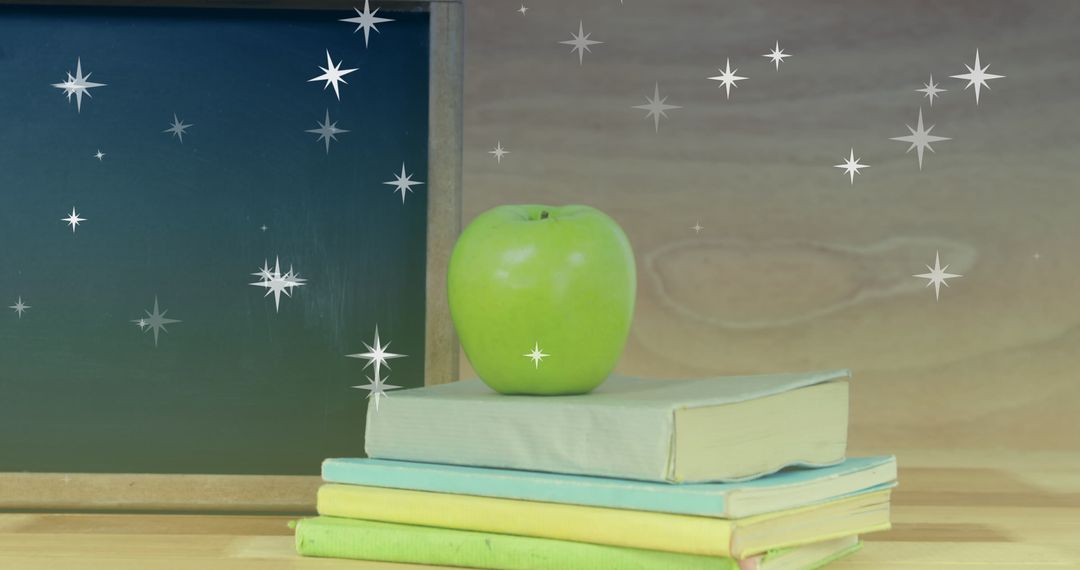 Magical Classroom with Apple and Books Celebrating Knowledge