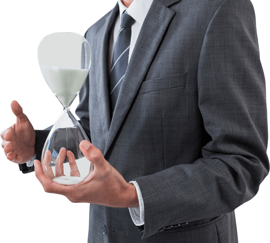 Transparent Hourglass Held by Businessman in Suit