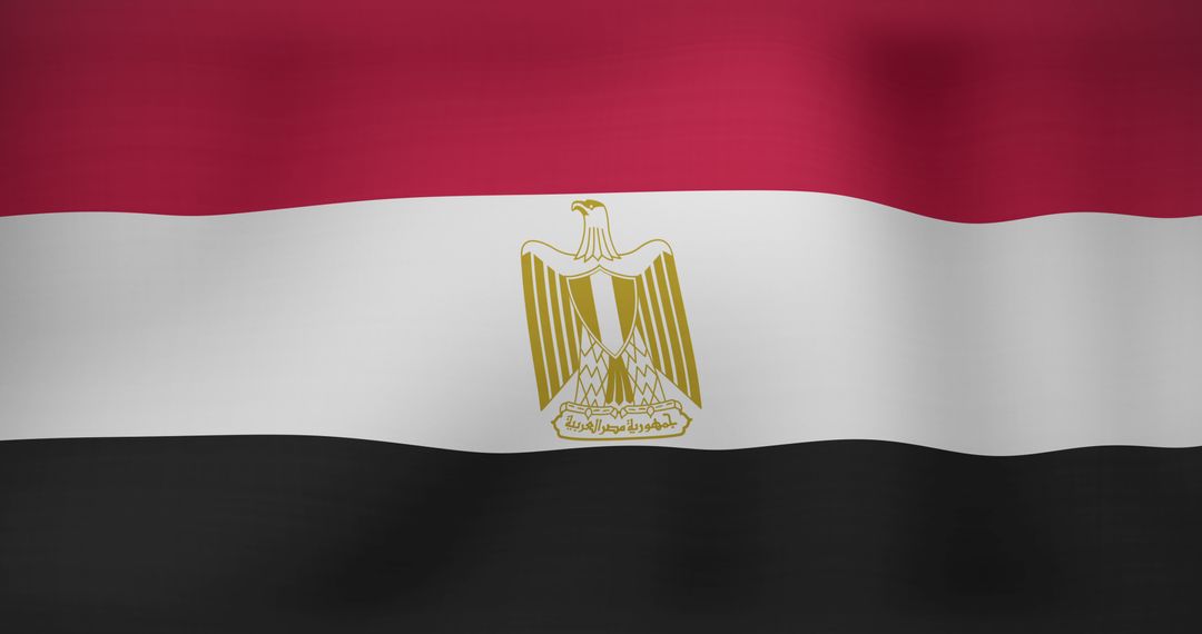 Egypt's Tri-Color Flag Waving with Golden Eagle Emblem
