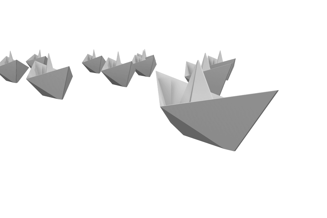 Digital Illustration of Origami Paper Boats on Transparent Background