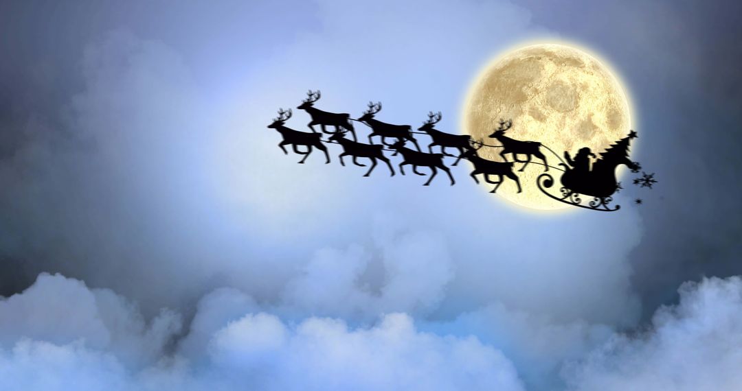 Santa Claus Flying Across Full Moon at Night - Free Images, Stock Photos and Pictures on Pikwizard.com