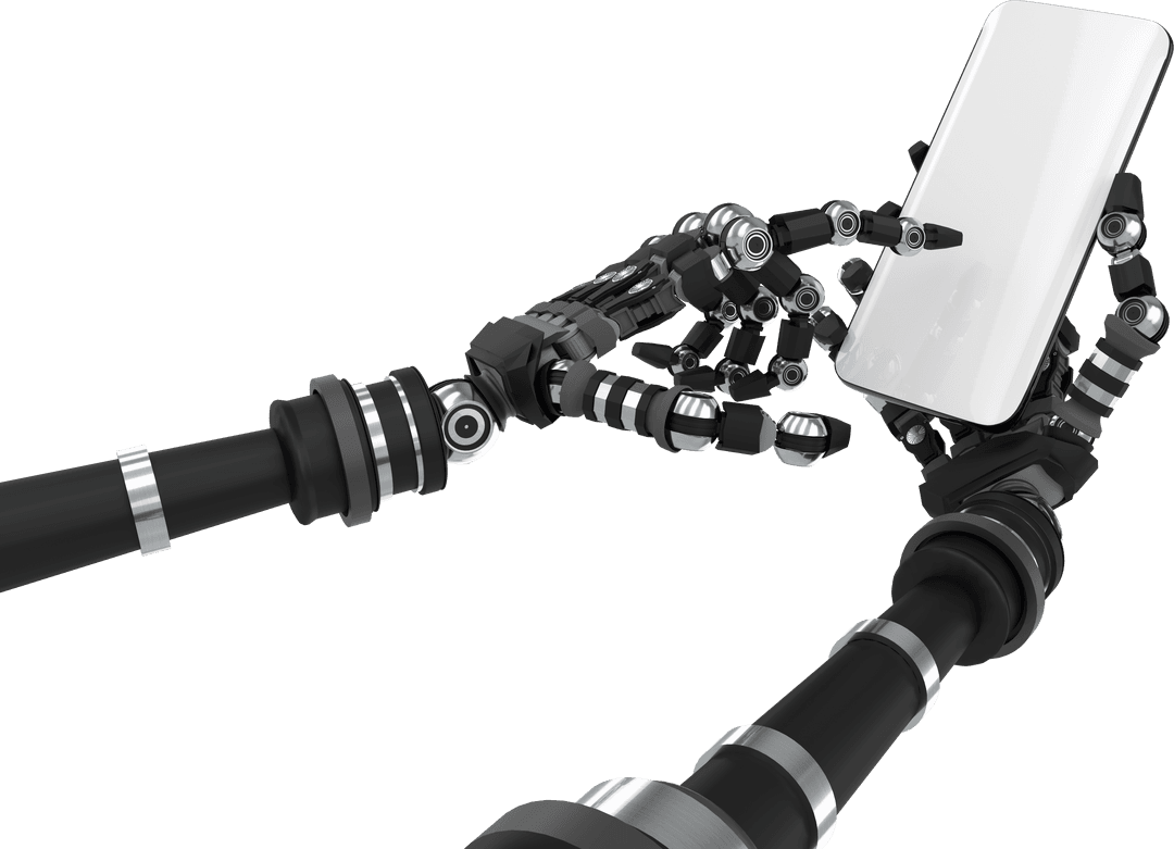 Transparent Robotic Arms Holding Smartphone Communication Concept