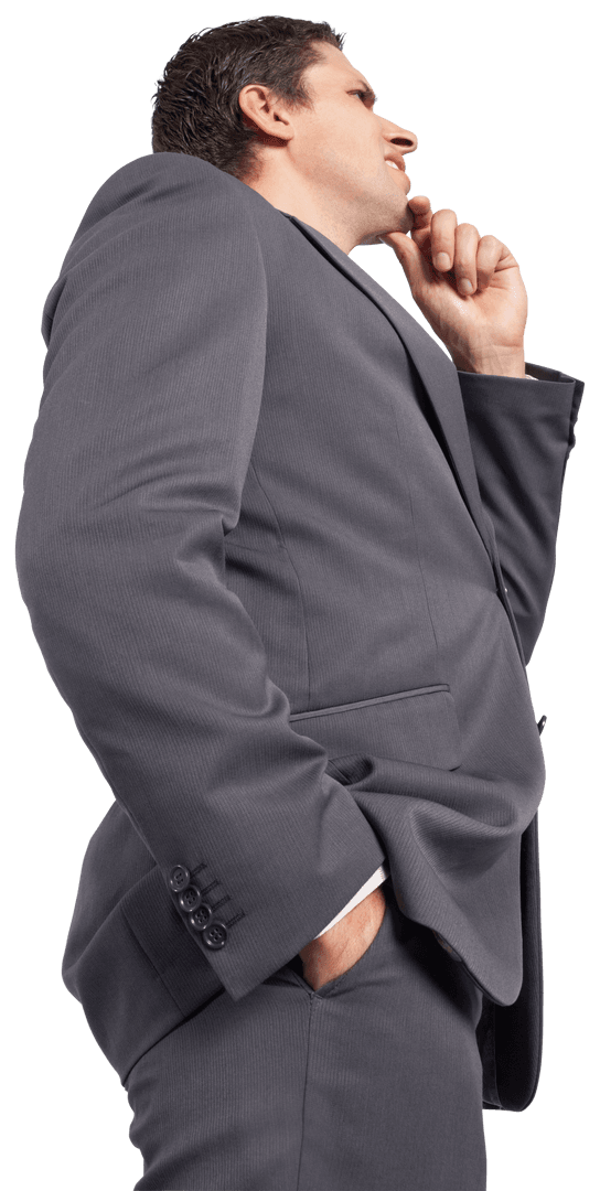 Transparent Businessman Pondering in Gray Suit