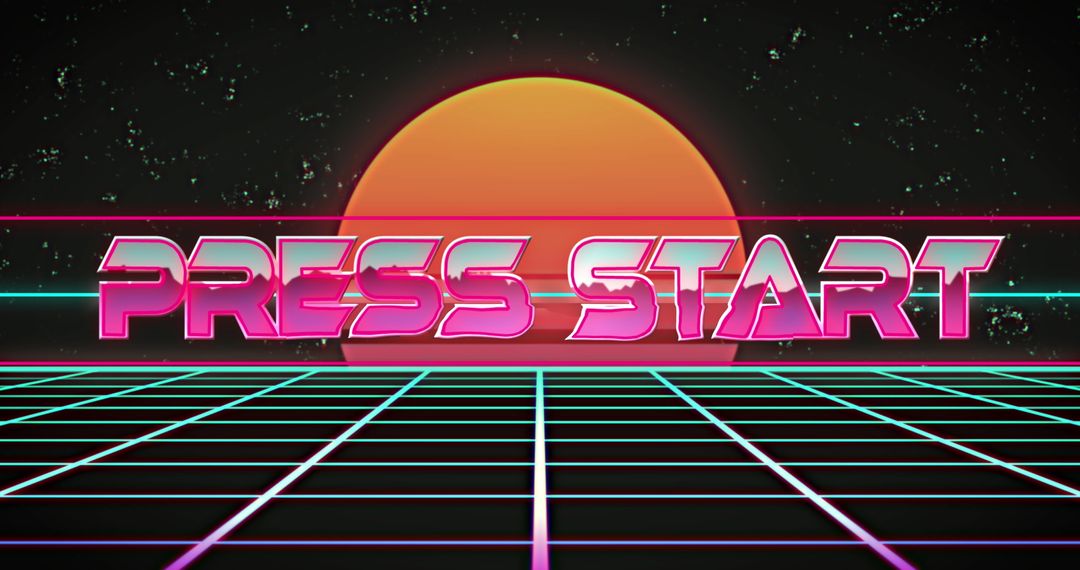 Retro Futuristic Interface with Neon Press Start Text