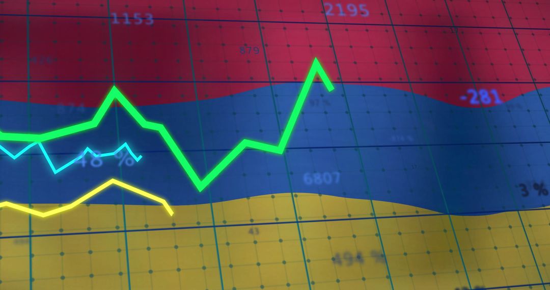 Armenian Flag with Financial Graph Overlay Depicting Market Trends