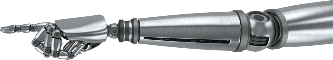 Transparent Metallic Robotic Arm Pointing to Innovations