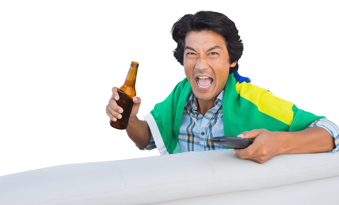 Transparent Background: Fan Cheering with Beer and Remote Control