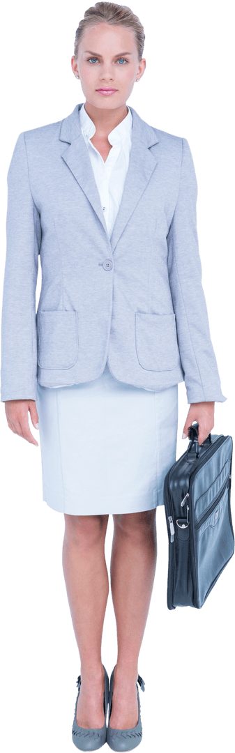 Full Length Transparent Woman with Briefcase in Professional Attire