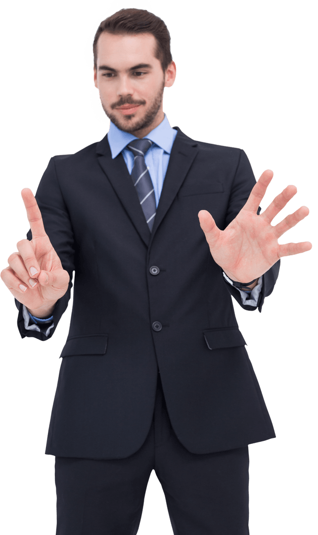 Transparent Businessman Presenting Number Six with Fingers