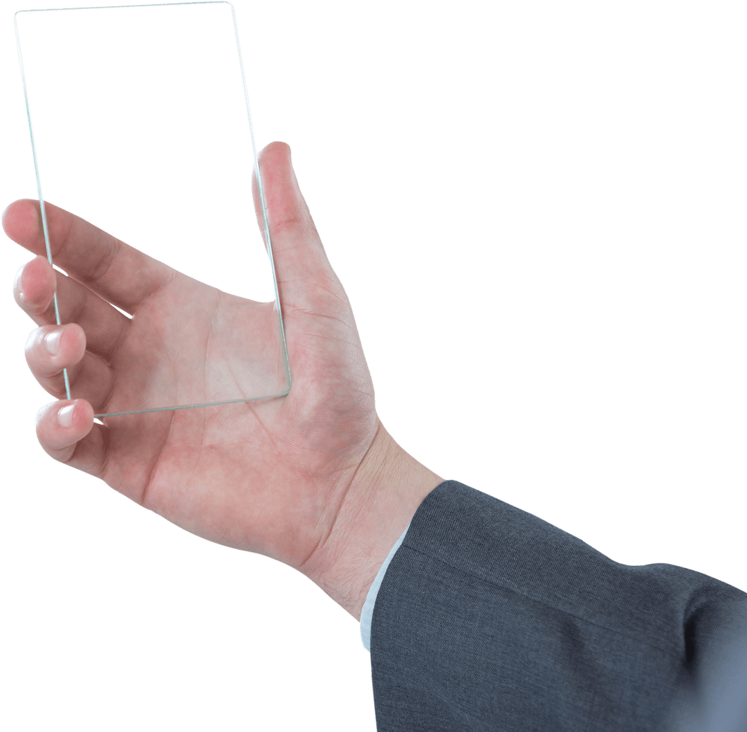 Business Hand Holding Futuristic Transparent Smartphone Technology