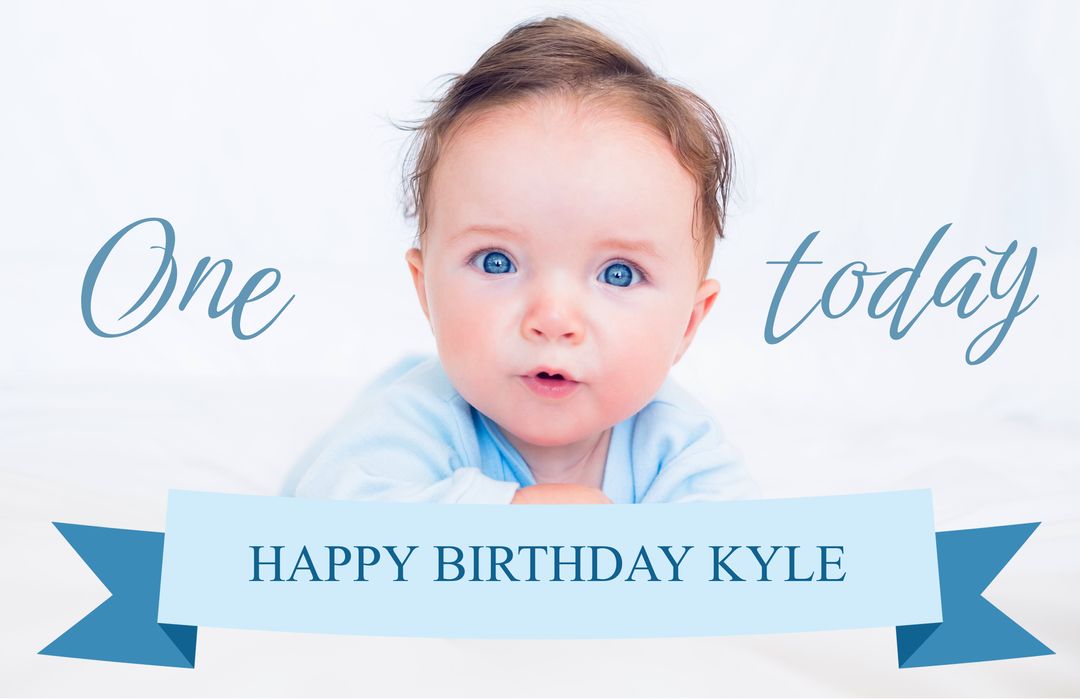 One Year Old Baby Celebrating Birthday with Personalized Banner - Download Free Stock Templates Pikwizard.com