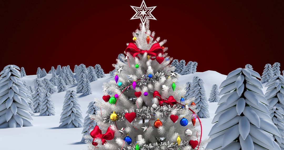 Decorated Christmas Tree in Snowy Winter Landscape