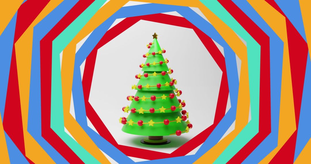 Colorful Geometric Frame Around Festive Christmas Tree