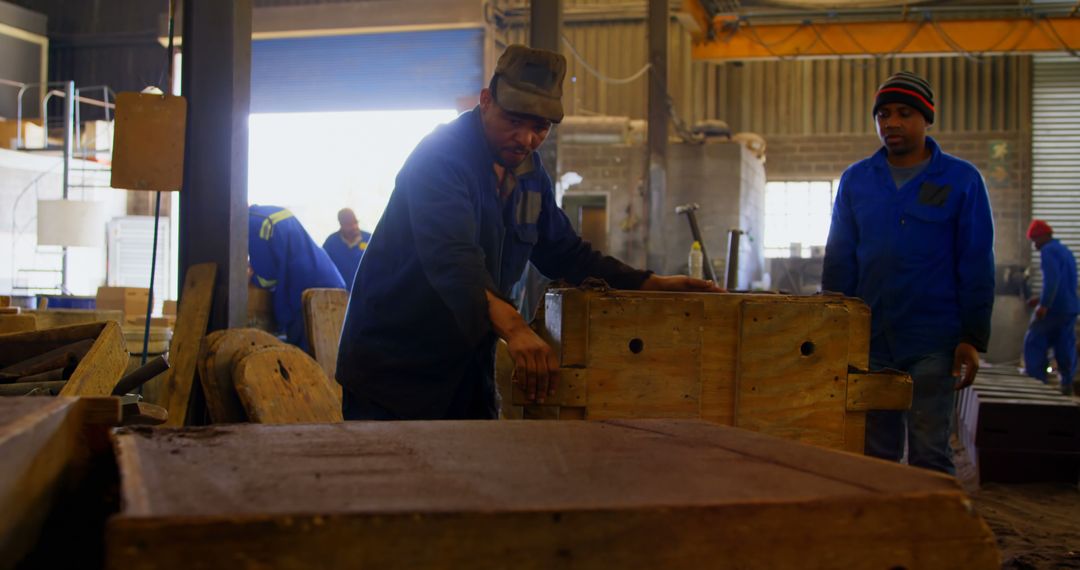 Workers Building Wooden Furniture in Factory Workshop - Free Images, Stock Photos and Pictures on Pikwizard.com