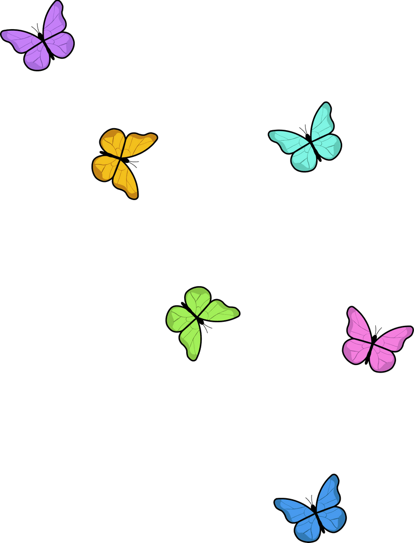 Whimsical Cartoon Butterflies on Transparent Background
