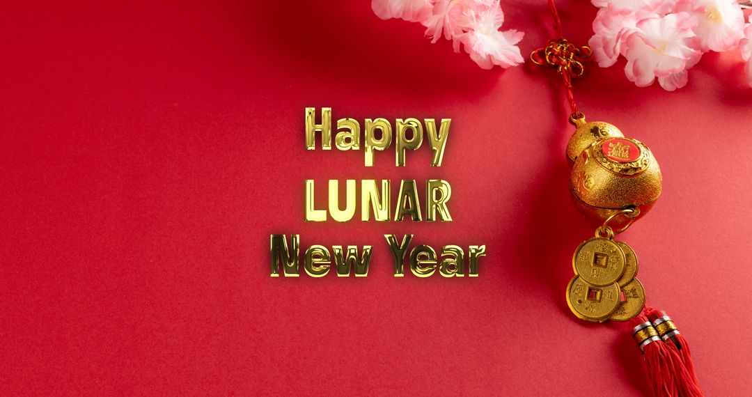 Lunar New Year Gold Décor on Red Background Festive Celebration