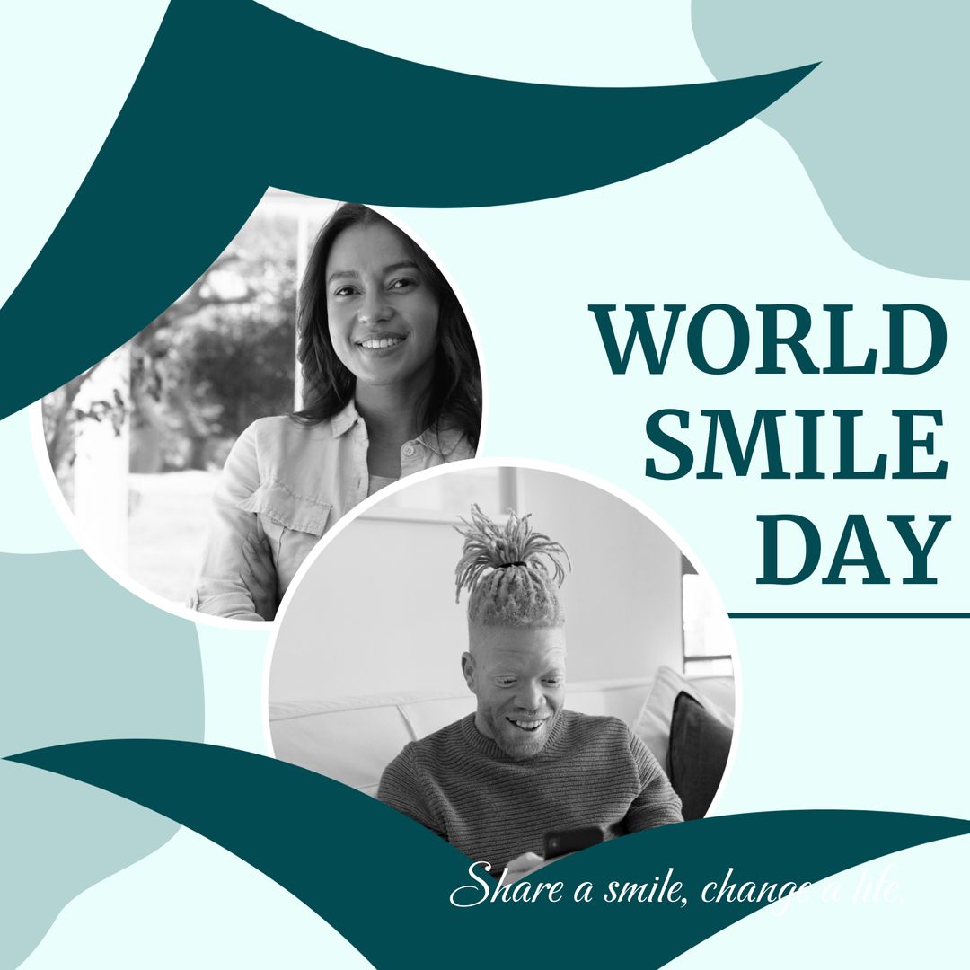 Celebrating World Smile Day with Smiling Diverse Man and Woman - Download Free Stock Templates Pikwizard.com