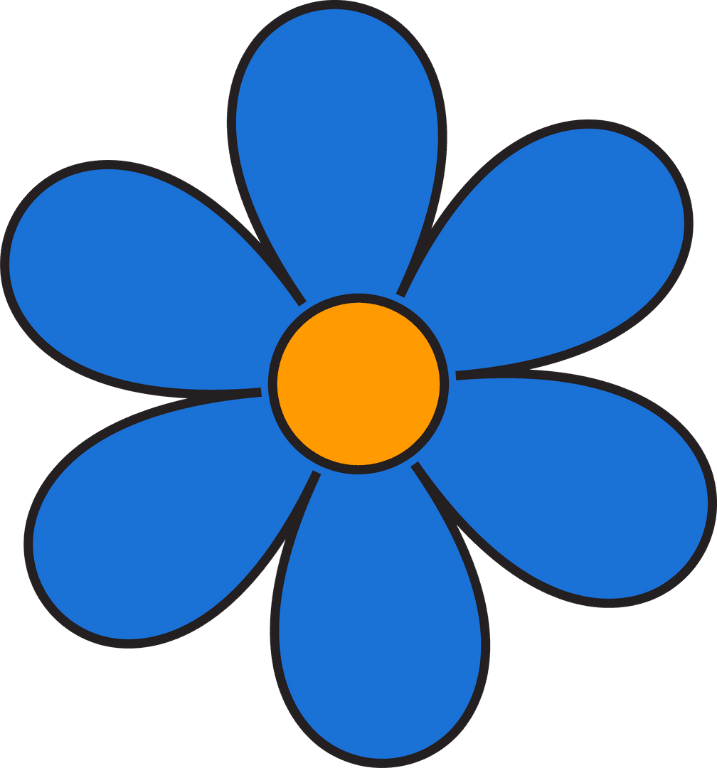 Minimalist Transparent Six-Petaled Flower Icon with Blue Petals
