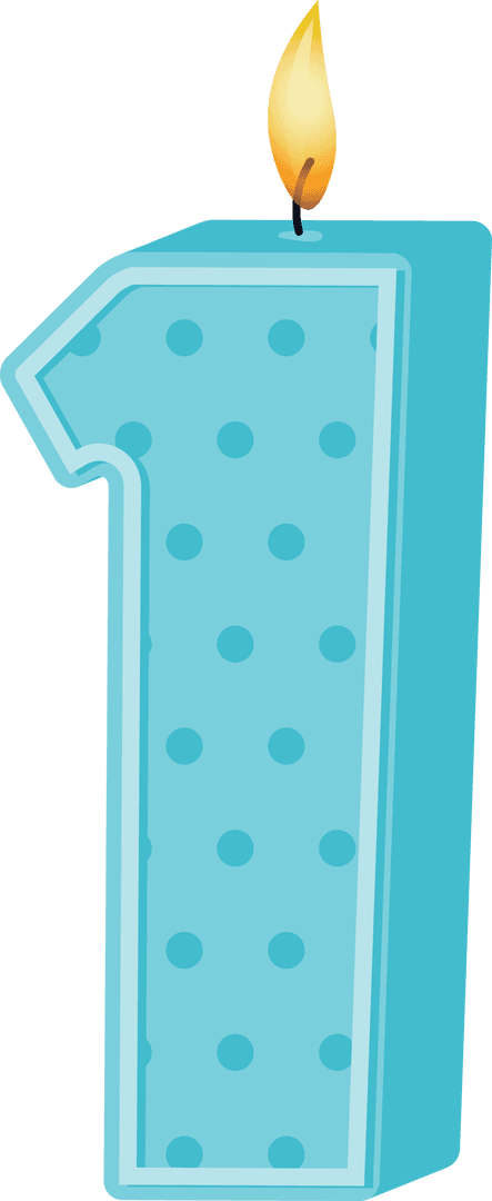 Blue Number 1 Birthday Candle with Transparent Background