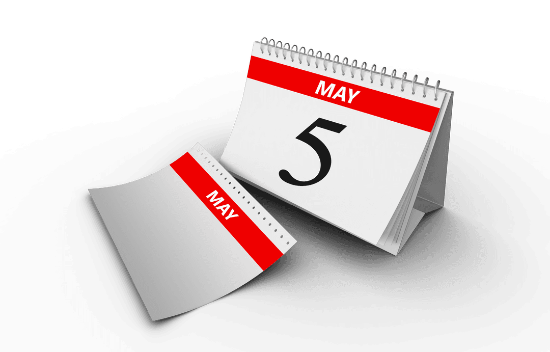Editable Calendar Page with May 5th Highlight on Transparent Background