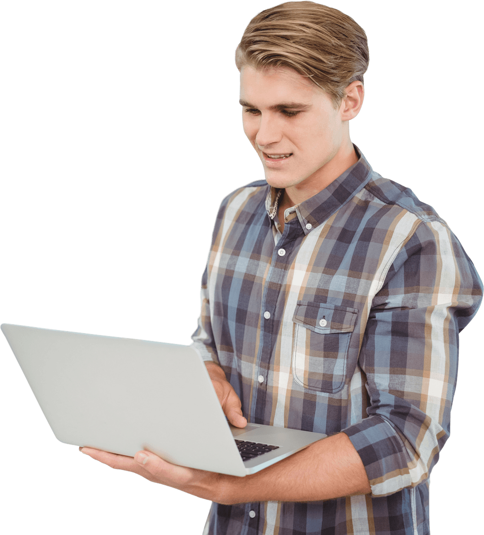 Young Man Utilizing Laptop Transparent Background
